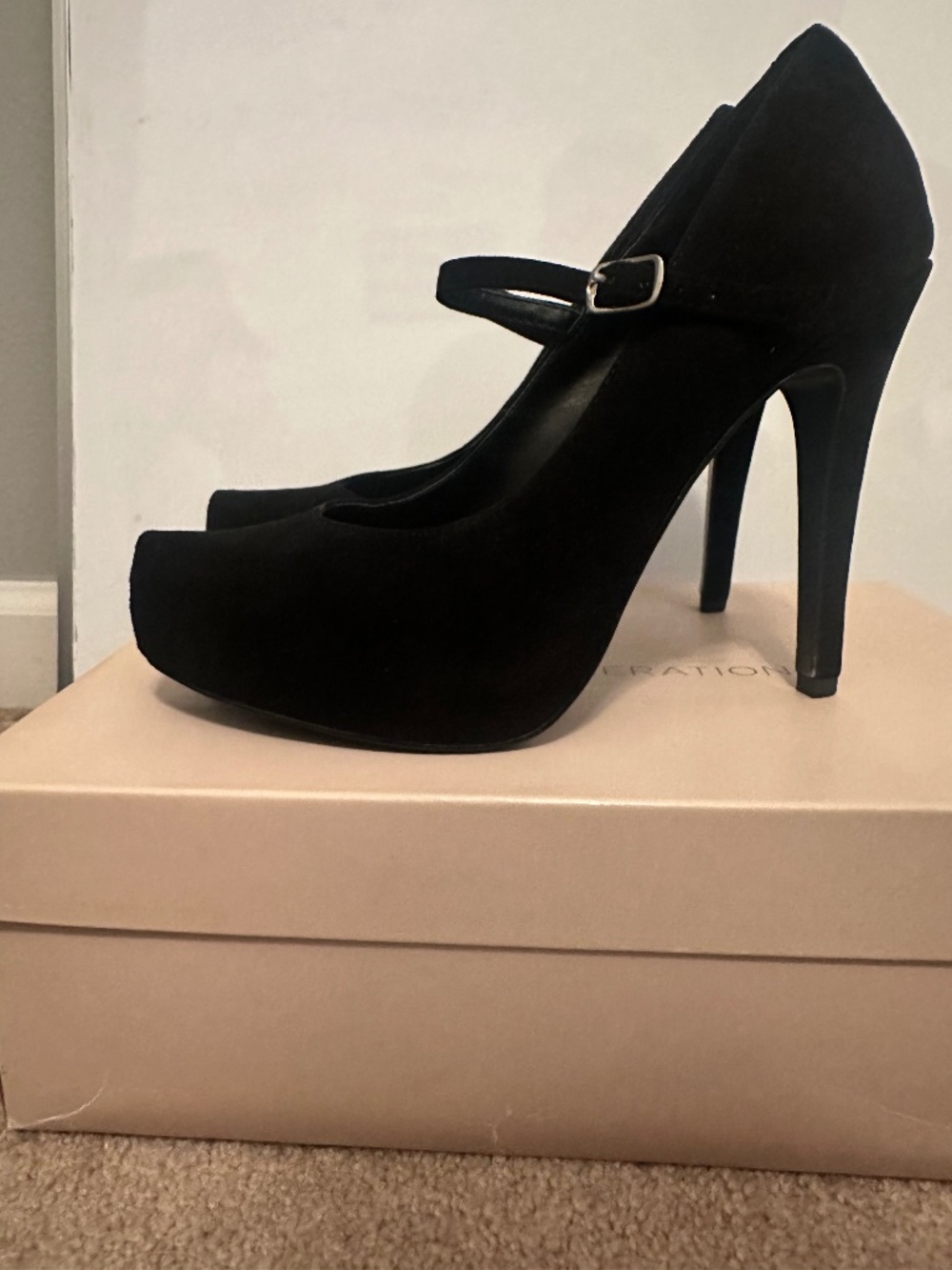 Suede black platform heels